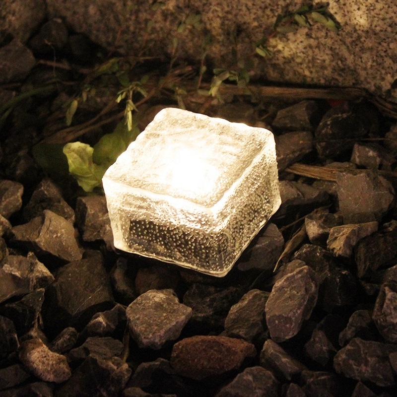 Wason Outdoor Garden Solar Glass Brick Light Waterproof LED Square Solar Ice Floor Tile Buried Light Ice Cube Rocks Garden Light