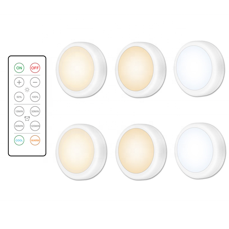 AA Battery Powered Cool And Warm White Wireless LED Under Cabinet Lighting LED Puck Light 6 Pack With Remote For Kitchen Closet