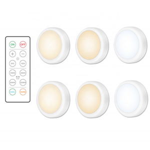 AA Battery Powered Cool And Warm White Wireless LED Under Cabinet Lighting LED Puck Light 6 Pack With Remote For Kitchen Closet