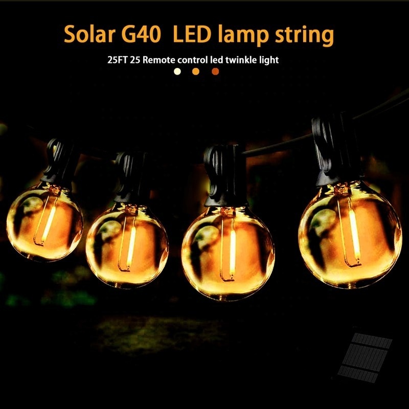 25FT/50FT/100FT Solar Outdoor G40 Edison Holiday Hanging String Light Bulb Outdoor With Remote For Garden Wedding And Indoor