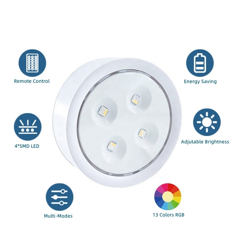 2022 New Hot 13 Colors Changeable LED Puck light Battery Powered Dimmable RGB Under Cabinet Light Wireless Under Counter Light