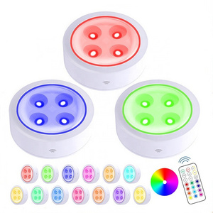 2022 New Hot 13 Colors Changeable LED Puck light Battery Powered Dimmable RGB Under Cabinet Light Wireless Under Counter Light