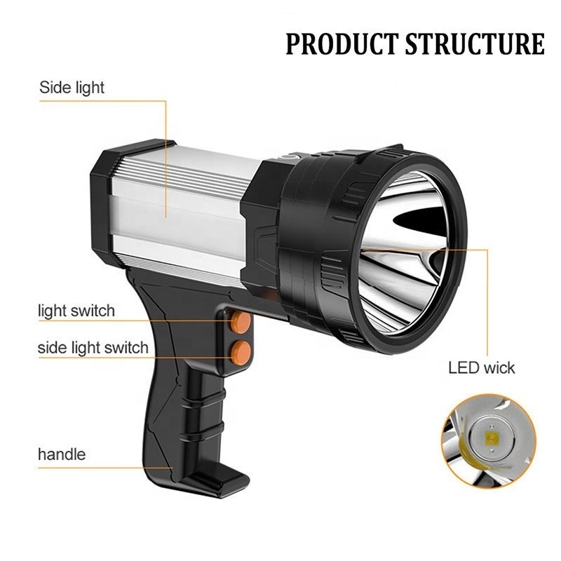 Wason New On-Trend Professional Super Bright Wide Beam Spotlight Flashlight Handheld Rechargeable Large Searchlight Spot Light