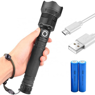 2000 Lumens USB Rechargeable Hunting Waterproof XHP70  Zoomable High Light Beam Led Torch Flashlight With Power Status Display