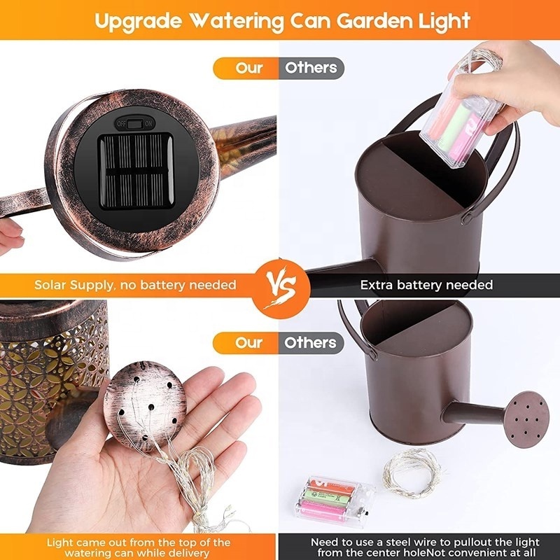 New Waterproof Solar Led Art Watering Can Light Crackle Metal Solar Yard Garden Decoration Stake Light