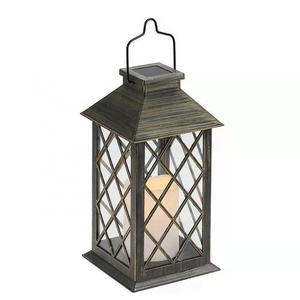 Solar Retro Metal Garden Candle Lantern Rechargeable Outdoor Countryside Style Flickering Flame Table Candle Lights For Party