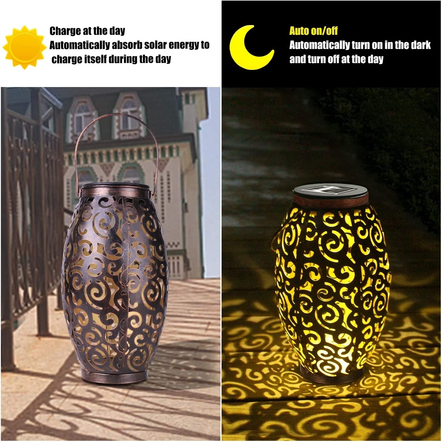 Retro Metal Waterproof Patio Yard Pathway Decorative LED Table Solar Light Outdoor Hanging Garden Solar Lantern With Handle