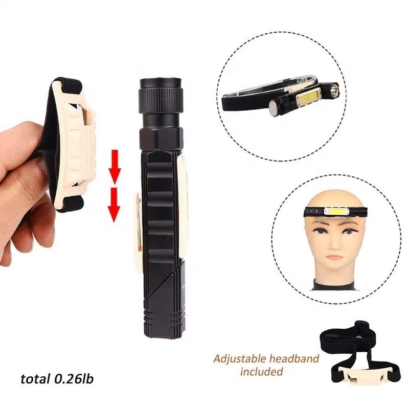 Hot Sale L-Shape USB Rechargeable Adjustable Head Angle Flashlight Multifunctional XPG&COB Headlamp Torch With  Magnetic Base