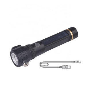 Factory OEM/ODM Multifunction Outdoor Survival Rescue Emergency Solar Rechargeable Flashlight With Knife Hammer And Compass