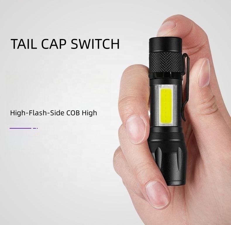 New hot sale 2 in 1 portable mini give away promotion gift cheap aluminum EDC zoom pocket clip flashlight rechargeable torch led