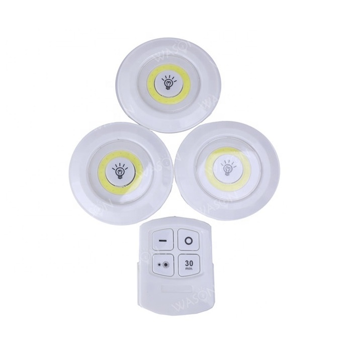 3Pack Ultra Bright 150 Lumen COB LED Puck Light With Remote Control Under Cabinet Light Wireless Battery Operated Tap Push Light