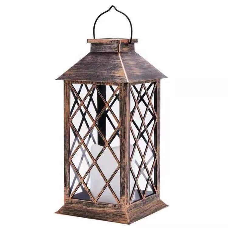 Solar Retro Metal Garden Candle Lantern Rechargeable Outdoor Countryside Style Flickering Flame Table Candle Lights For Party