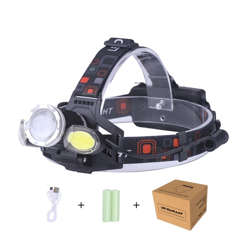 Factory Hot Selling T6+COB high power zoom headlamp type-c rechargeable waterproof led light headlamp for fishing camping