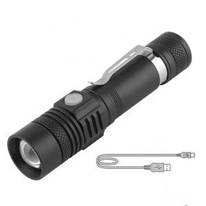 Cheap 3 modes bright long range pocket clip portable zooming rechargeable survival led torch light with battery indicator