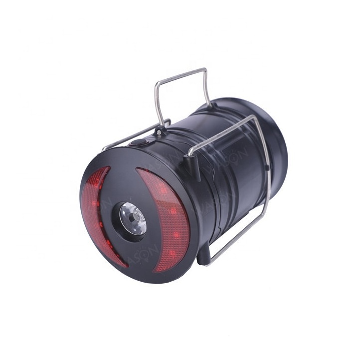 Wason 3 in 1 battery operated weatherproof collapsible outdoor portable LED camping lantern with spotlight and red warning light