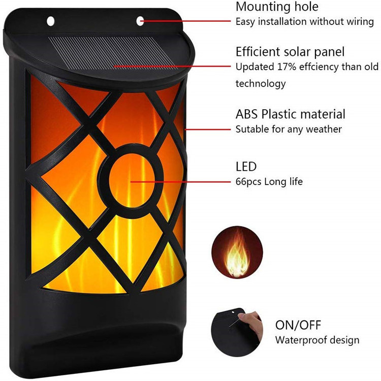 Hot 4pack/2pack 66led Dusk To Dawn Dancing Flickering Fire Flame Home Solar Wall Led Light