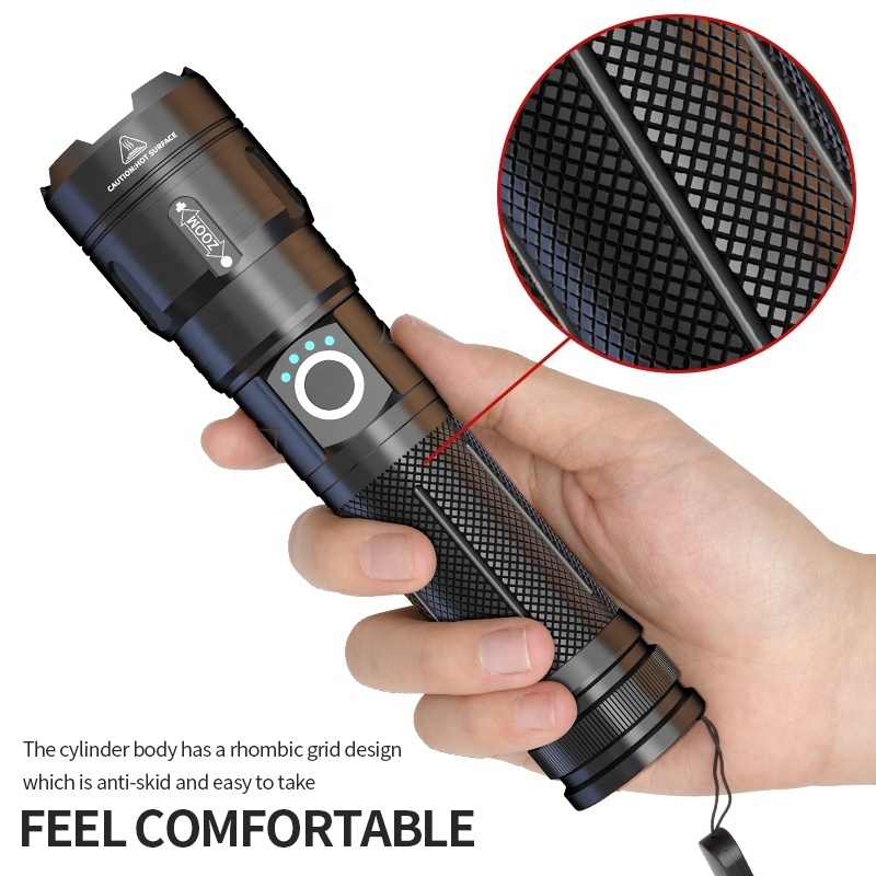 2022 Super Bright Wide Beam Zoom TYPE-C Rechargeable Led Flashlight Torch Power Bank Aluminum Sturdy Torch Light 1000 Lumens