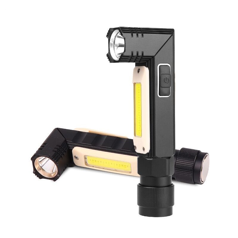 Hot Sale L-Shape USB Rechargeable Adjustable Head Angle Flashlight Multifunctional XPG&COB Headlamp Torch With  Magnetic Base