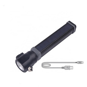 Wason High Quality Professional Solar Rechargeable Emergency Rescue Flashlight With Window Breaker Hammer And Cutting Knife