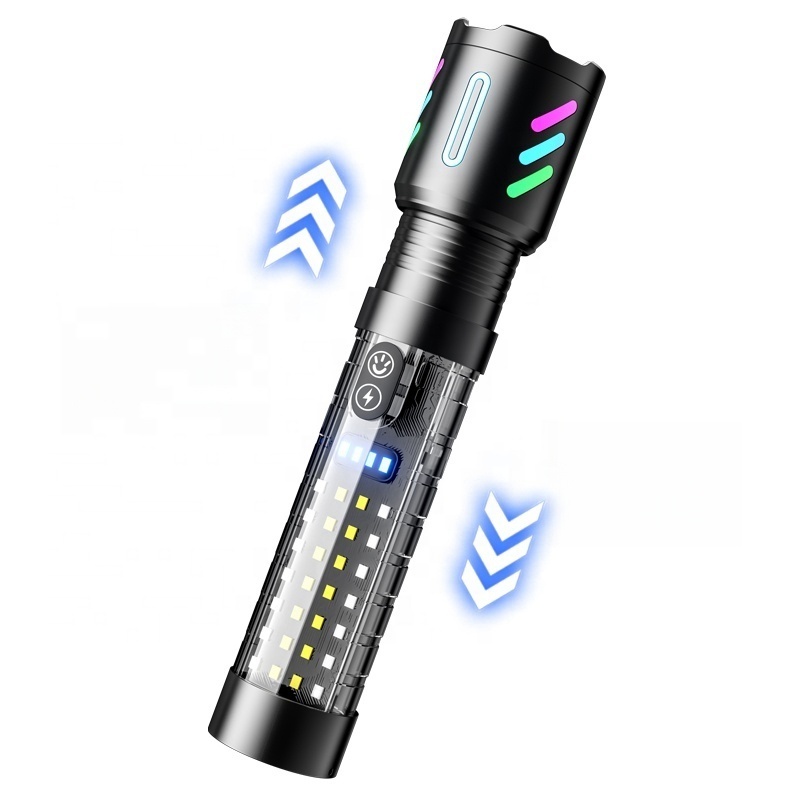 Wason Professional Manufacturer Plastic And Aluminum Alloy 2 In 1 OEM White Laser Flashlight Torch With Red Blue Warning Light