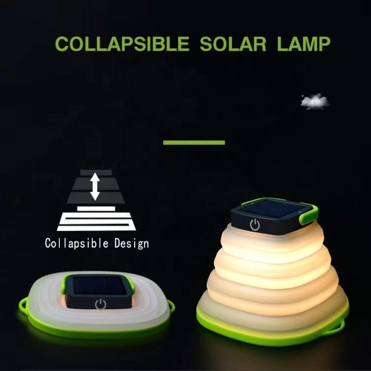 Wason New Solar Portable Collapsible Camping Lantern 3 Modes Rubber Foldable Easy Carry USB Outdoor Hiking Camping Light