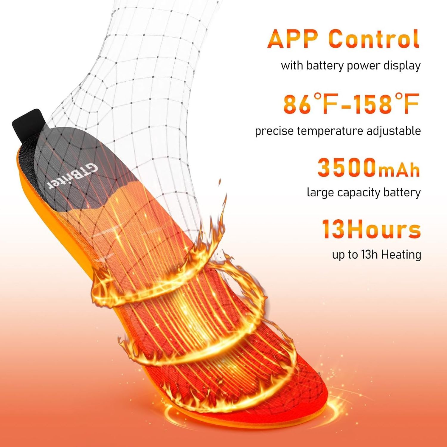 New Design 3500mAh Rechargeable Battery Powered Heated Insoles for Men Women Shoe with APP Control