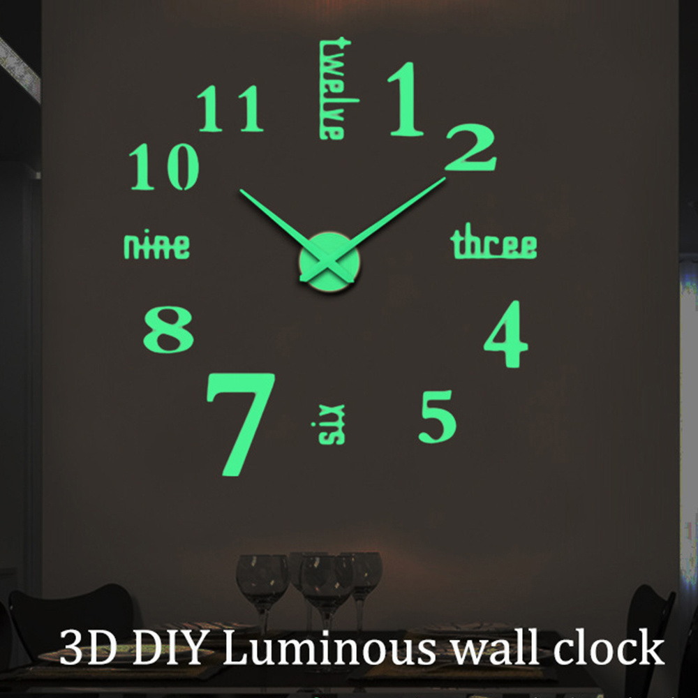 Luminous Wall Clocks Large 3D DIY Clock Acrylic Mirror Wall Stickers Living Room Quartz Needle Horloge Home Decor Reloj de Pared