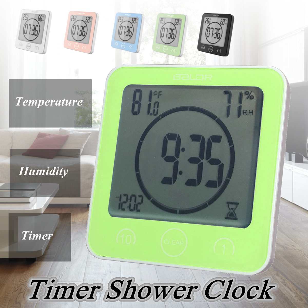 Digital Bathroom Clocks Thermometer Hygrometer Lcd Suction Cup Waterproof Shower Watches Temperature Humidity Meter Alarm