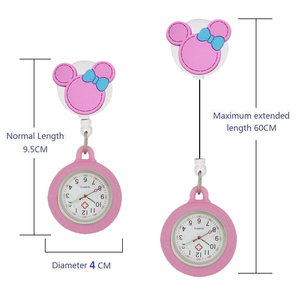 Retractable Cartoon Lovely Animals Cute Bow Bowknot Pattern Nurse Doctor Pocket Watches Hospital Medical Badge Reel Clip Watch