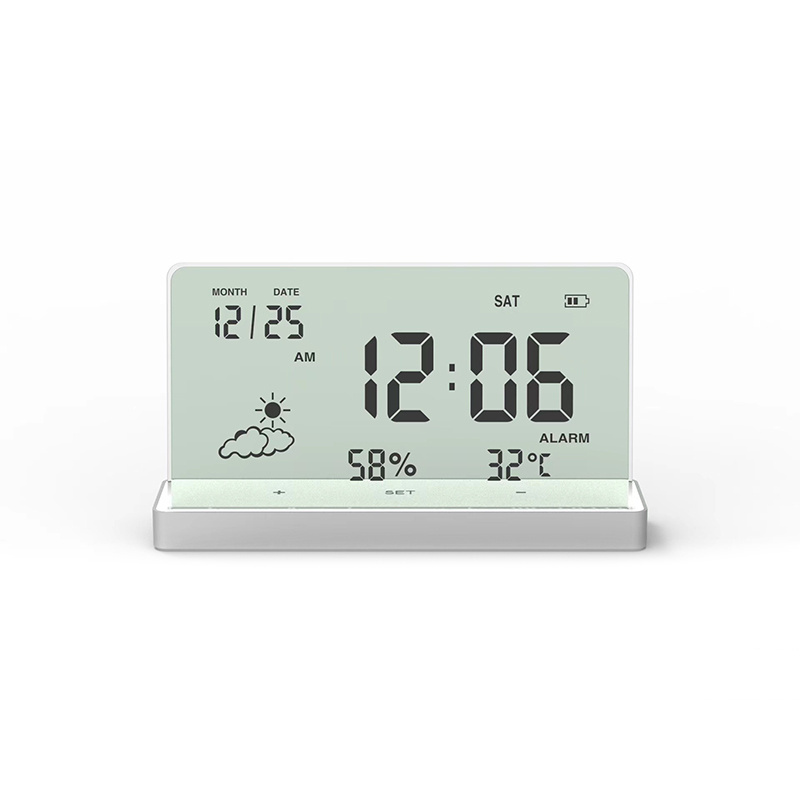 Transparent Digital Clock Temperature Humidity Date Week 3-Alarms Electronic Alarm Clock Living Room Home Decor Desktop Clocks