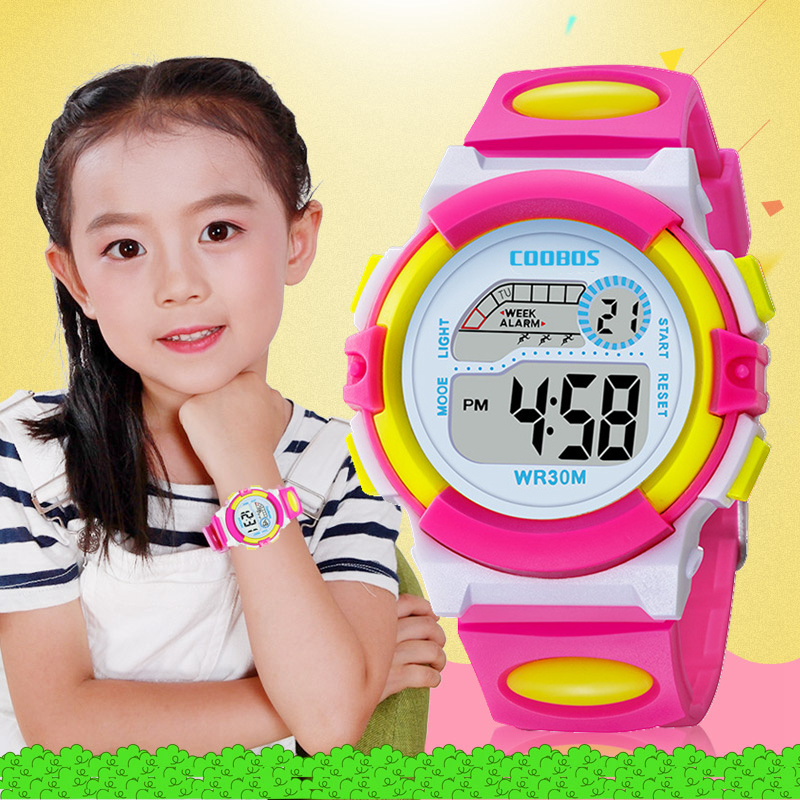 Colorful design fashion girls boys sport led digital watch COOBOS electronic Multifunction children gift party Kids watches