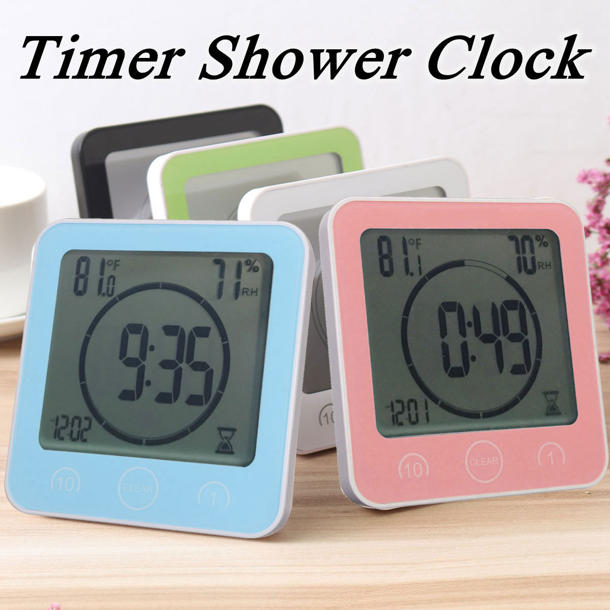 Digital Bathroom Clocks Thermometer Hygrometer Lcd Suction Cup Waterproof Shower Watches Temperature Humidity Meter Alarm