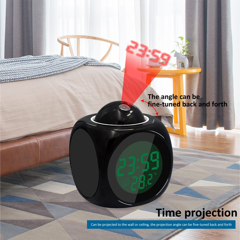 New Creative Attention Projection Digital Weather LCD Snooze Clock Bell Alarm Display Backlight LED Projector Home Clock Timer