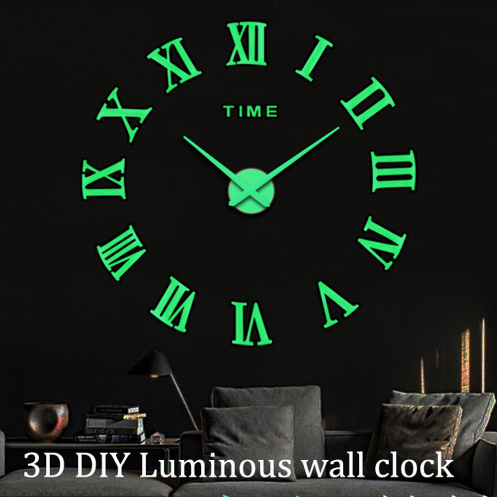 Luminous Wall Clocks Large 3D DIY Clock Acrylic Mirror Wall Stickers Living Room Quartz Needle Horloge Home Decor Reloj de Pared