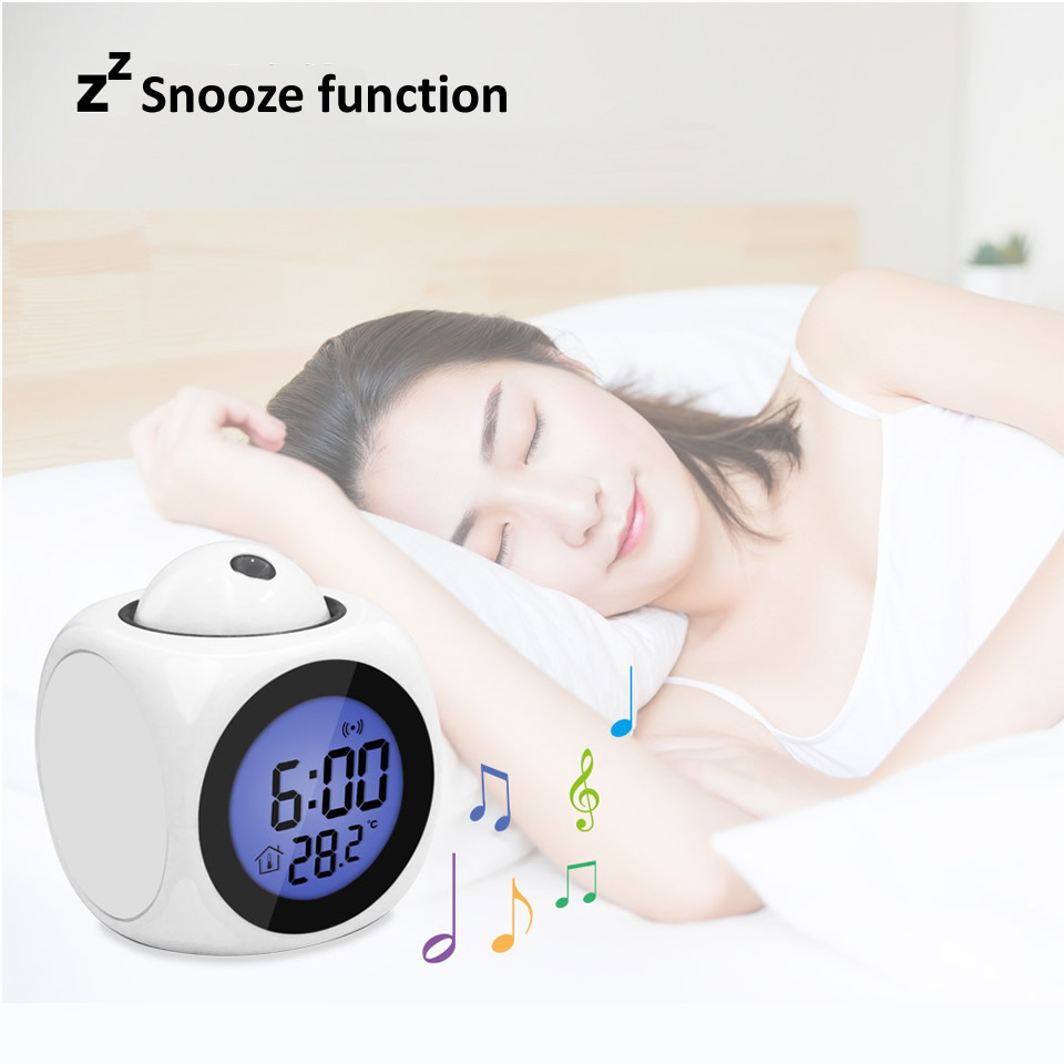 New Creative Attention Projection Digital Weather LCD Snooze Clock Bell Alarm Display Backlight LED Projector Home Clock Timer