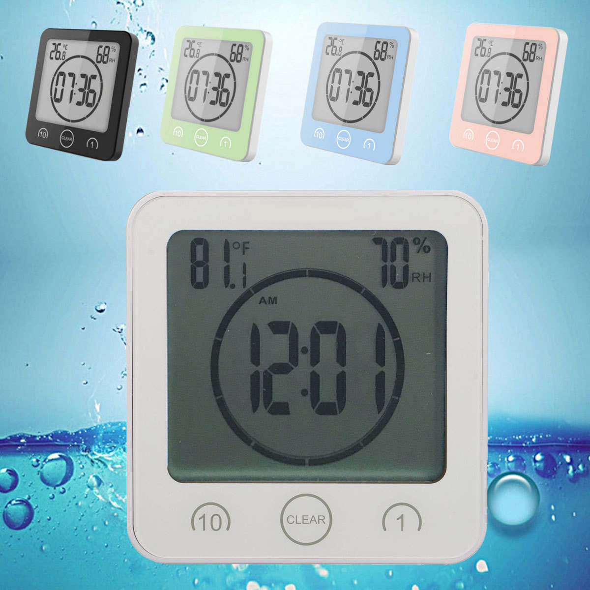 Digital Bathroom Clocks Thermometer Hygrometer Lcd Suction Cup Waterproof Shower Watches Temperature Humidity Meter Alarm