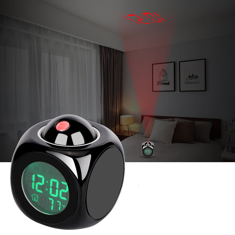 New Creative Attention Projection Digital Weather LCD Snooze Clock Bell Alarm Display Backlight LED Projector Home Clock Timer