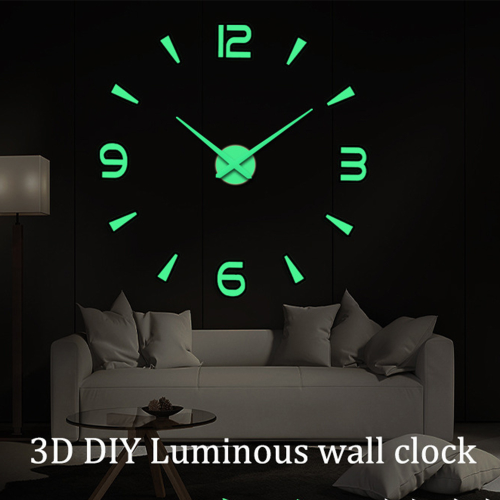 Luminous Wall Clocks Large 3D DIY Clock Acrylic Mirror Wall Stickers Living Room Quartz Needle Horloge Home Decor Reloj de Pared