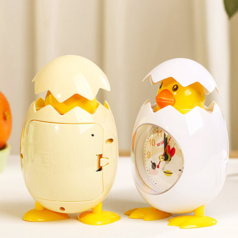 Cartoon Cute Clock Chicken Duck Egg Shell Shape Student Children Bedroom Desktop Decor Quartz Movement Plastic