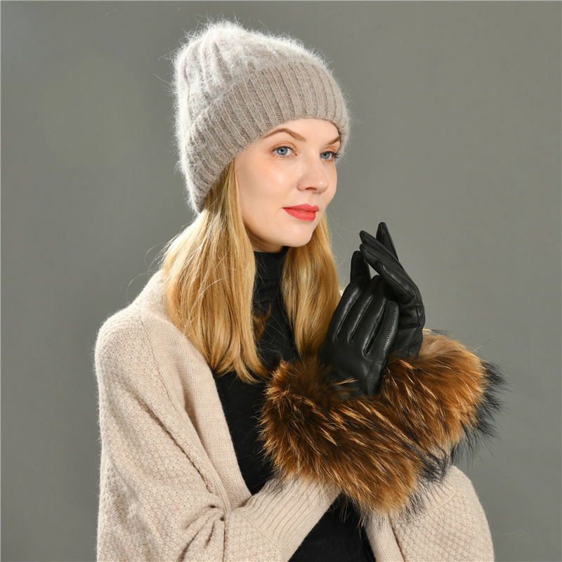 Wholesale Winter Windproof Genuine Sheep Skin Ladies Leather Gloves Outdoor Driving Fashion Design Women Real Fox Fur Gloves