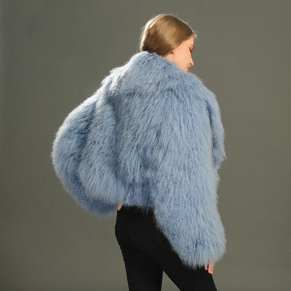 Wholesale Fashion Real Fur Jacket Custom Warm Thick Cropped Winter Luxury Women Natural Mongolian Lamb Russian Fur Coats