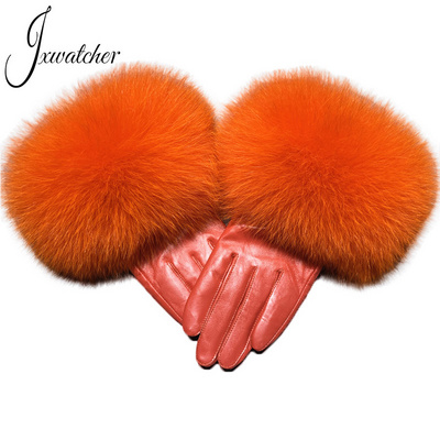 Wholesale Winter Windproof Genuine Sheep Skin Ladies Leather Gloves Outdoor Driving Fashion Design Women Real Fox Fur Gloves