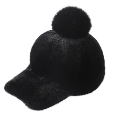 New Natural Fashion Women Mink Fur Cap Hat Customize Big Fox Fur Pom Hat Women Winter Warm Mink Fur Hat With Ball