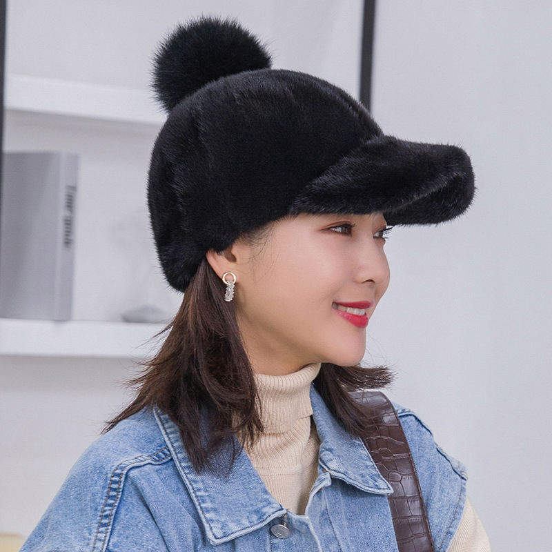 New Natural Fashion Women Mink Fur Cap Hat Customize Big Fox Fur Pom Hat Women Winter Warm Mink Fur Hat With Ball