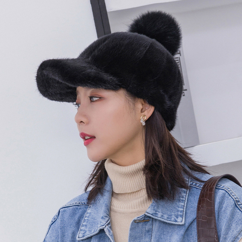 New Natural Fashion Women Mink Fur Cap Hat Customize Big Fox Fur Pom Hat Women Winter Warm Mink Fur Hat With Ball