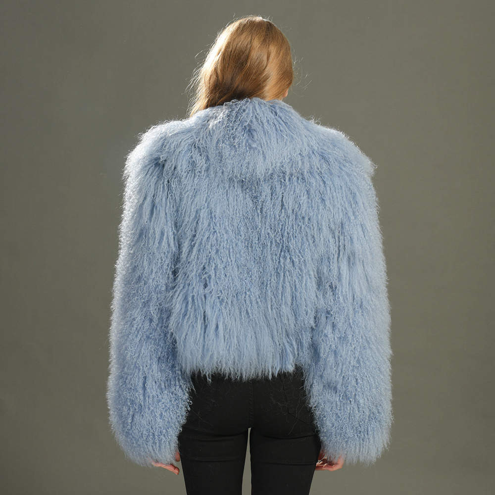 Wholesale Fashion Real Fur Jacket Custom Warm Thick Cropped Winter Luxury Women Natural Mongolian Lamb Russian Fur Coats