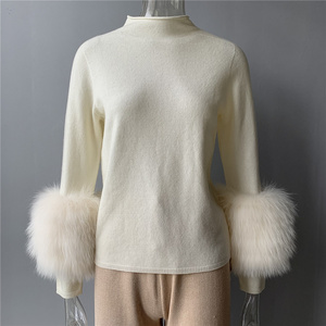 High Quality Solid Color Comfortable Cuff Fox Fur 2021 Sweater Pullover Knitting For Ladies