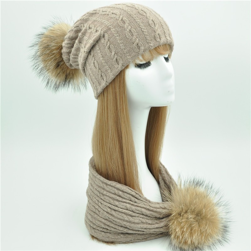 New Arrival Baby Knitted Beanie  Real Raccoon Fur Pompom Boy Girl Wool Crochet Baby Ear Flap Winter Hat