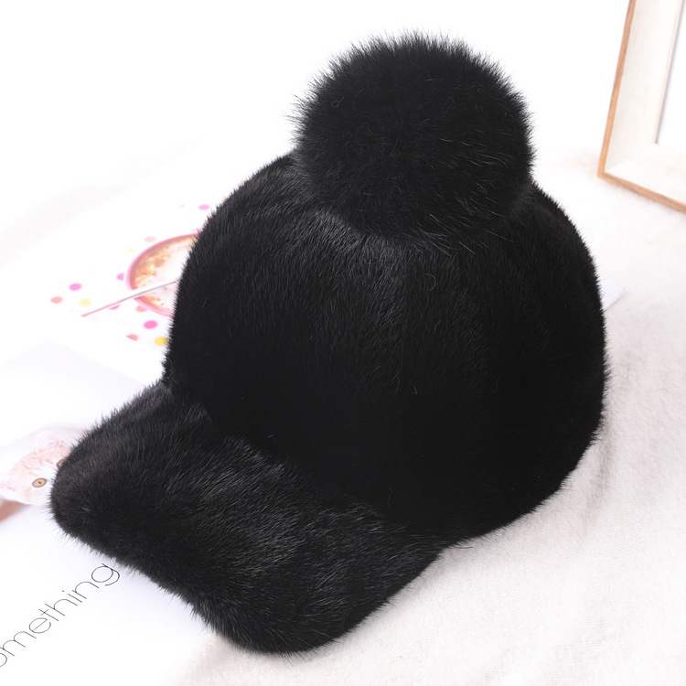 New Natural Fashion Women Mink Fur Cap Hat Customize Big Fox Fur Pom Hat Women Winter Warm Mink Fur Hat With Ball