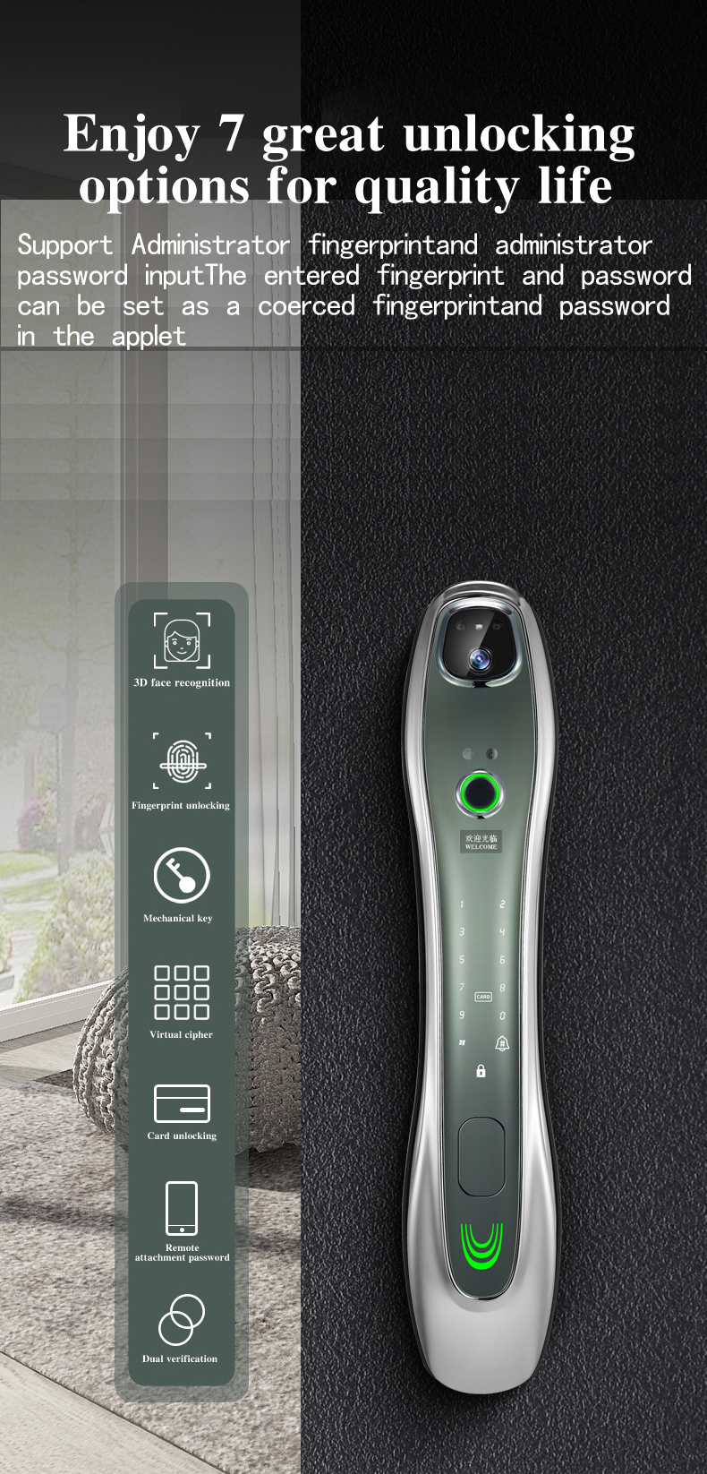 3D Face Recognition Smart Door Lock with Camera Cerradura Wifi Biometric Fingerprint Security Fully Automatic Smart Lock